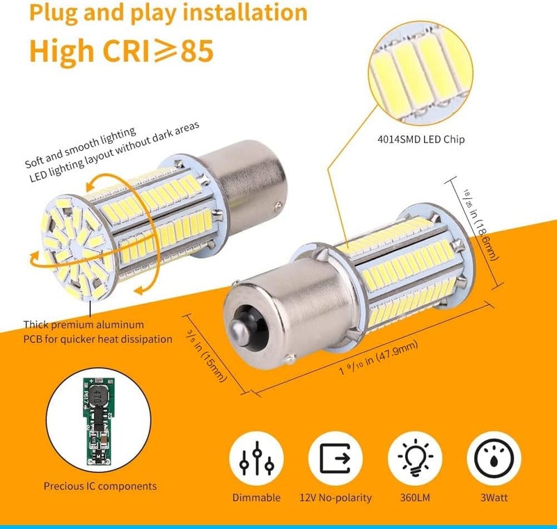 RVZONE 1156 1141 1003 7506 BA15S 1383 Led white RV Interior Light | Super Bright 4014 105-SMD LED Replacement for 12 Volt RV Camper Trailer Boat Trunk Interior Lights 4-Packs - Image 2